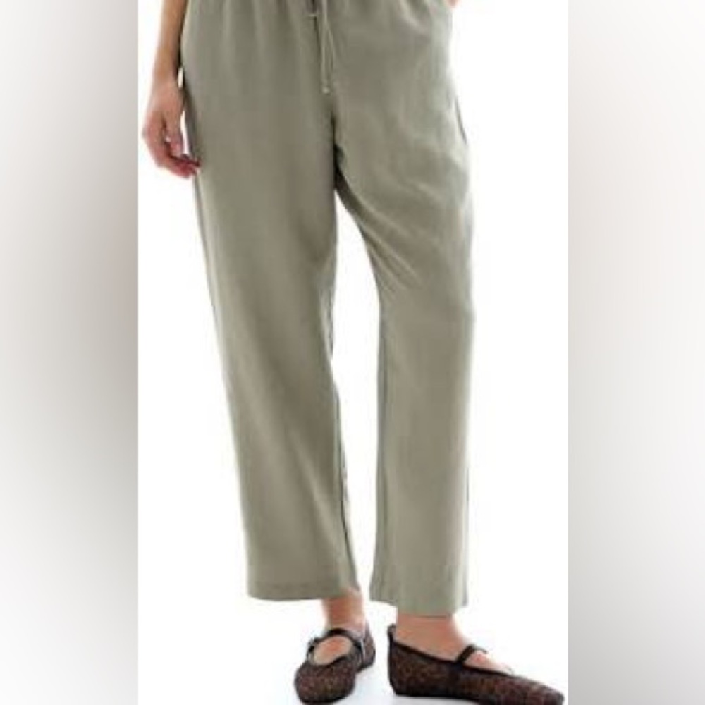 H&M Casual Olive Green Drawstring Linen Pants Womens XXL